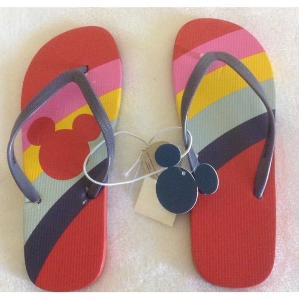 Disney Junk Food Mickey Mouse Flip Flops Sz L 4/5